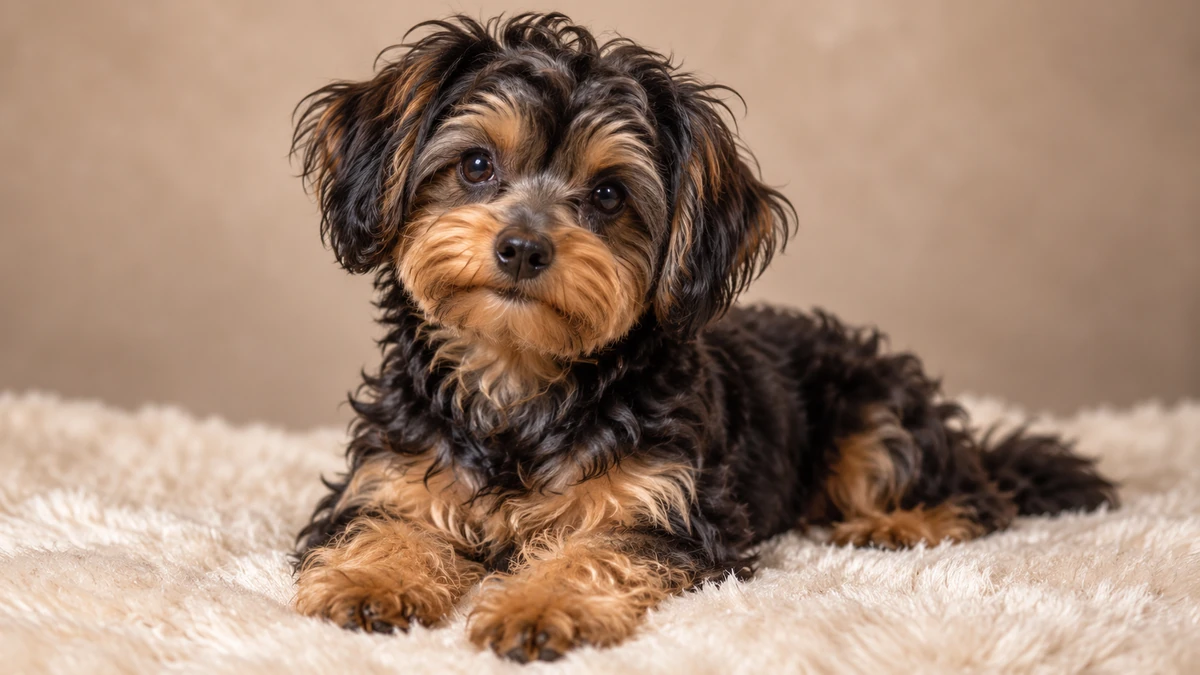 Yorkipoo köpek — kara-tan renk