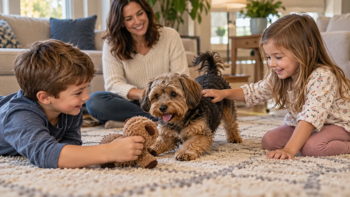 Yorkipoo yavru köpek — komut ve eğitim